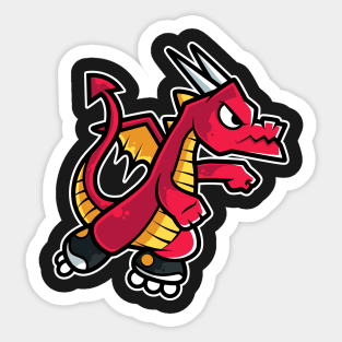 Red Fire Dragon Retro Roller Skate product Sticker